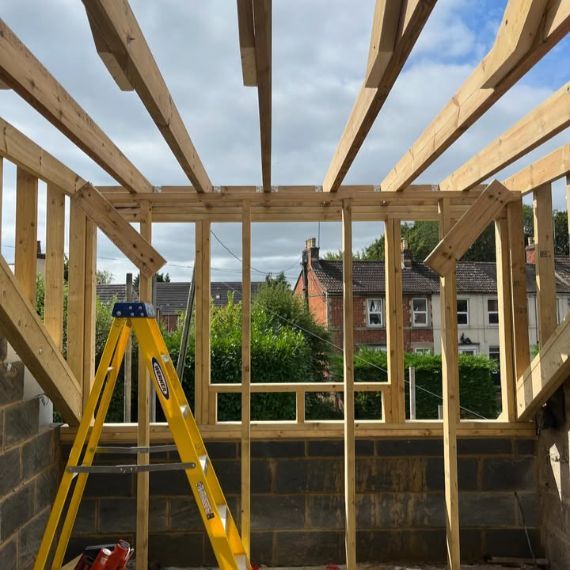 Timber Frame being built